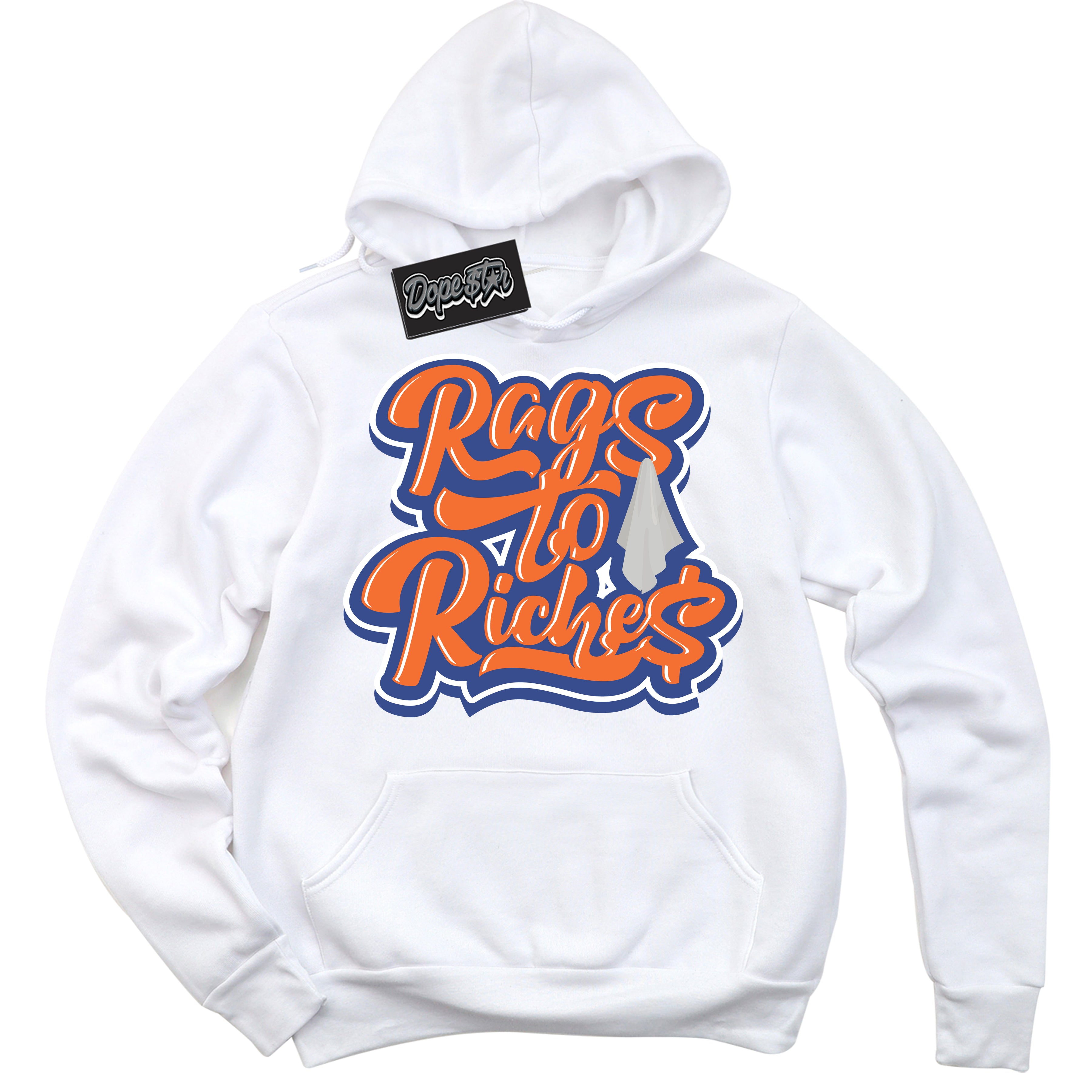 Cool White Hoodie with “ Rags To Riches ”  design that Perfectly Matches Low Knicks.