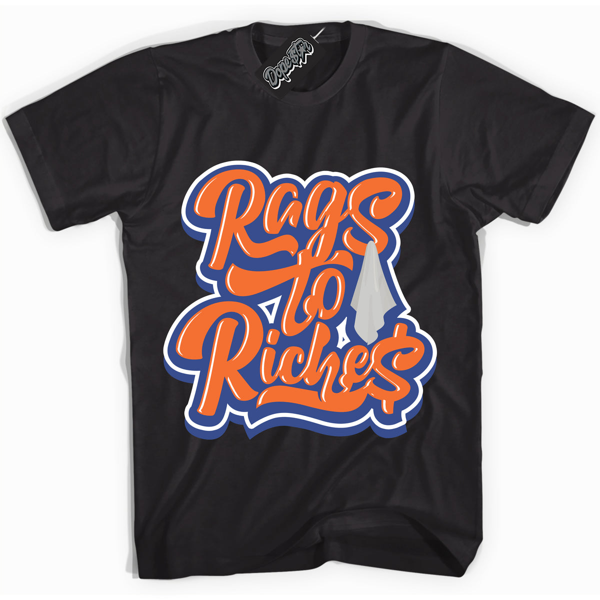 Cool Black Shirt with “ Rags To Riches ” design that perfectly matches Low Knicks.