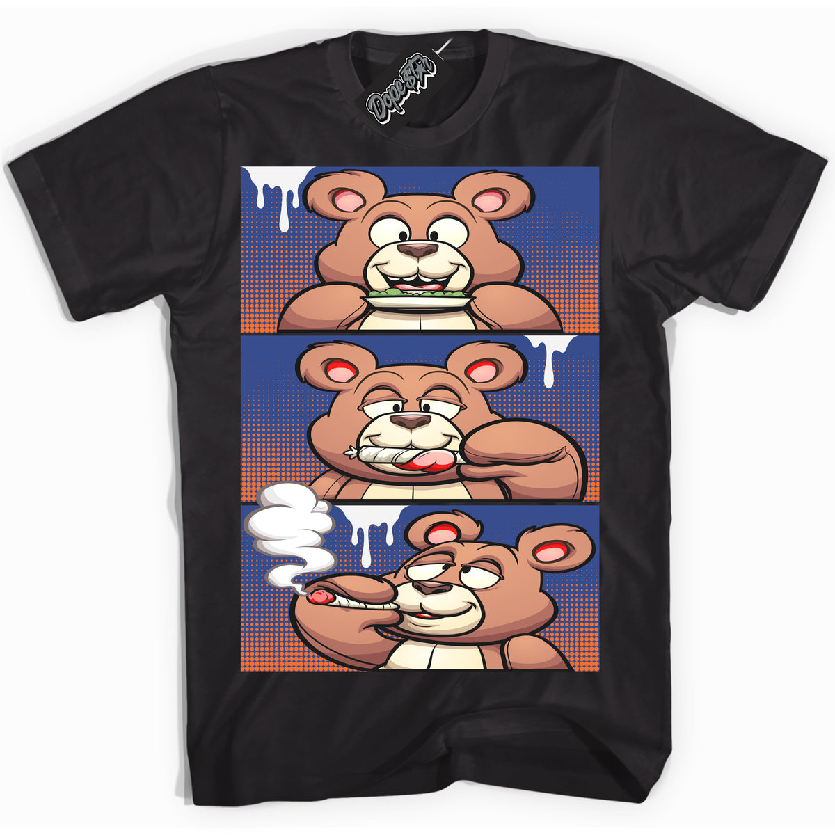 Cool Black Shirt with “ Roll It Lick It Smoke It Bear ” design that perfectly matches Low Knicks.