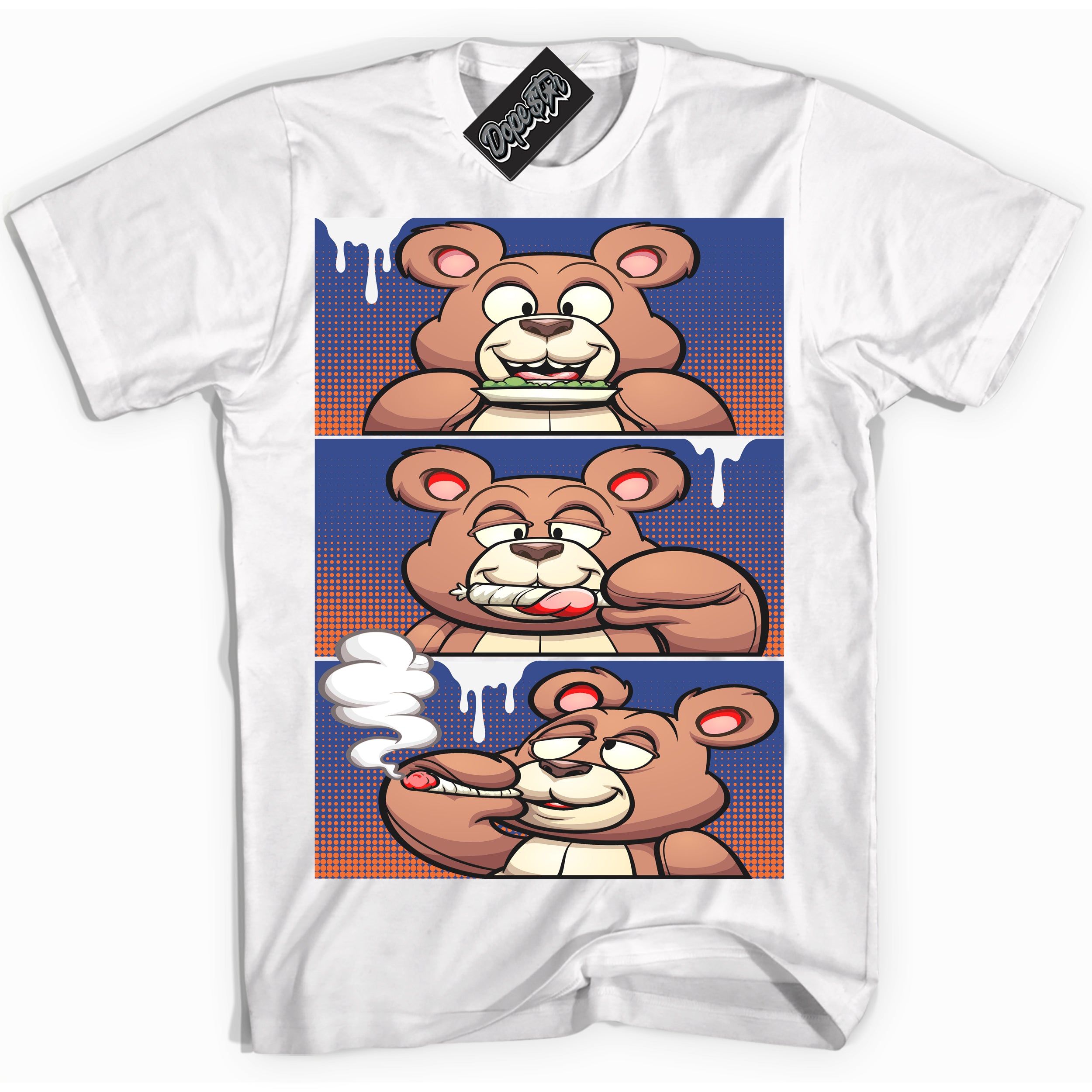 Cool White Shirt with “ Roll It Lick It Smoke It Bear ” design that perfectly matches Low Knicks.