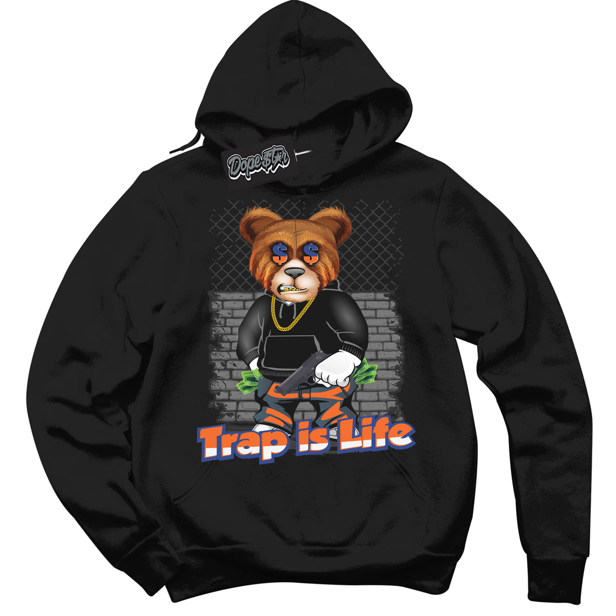 Cool Black Hoodie with “ Trap Is Life ”  design that Perfectly Matches Low Knicks.