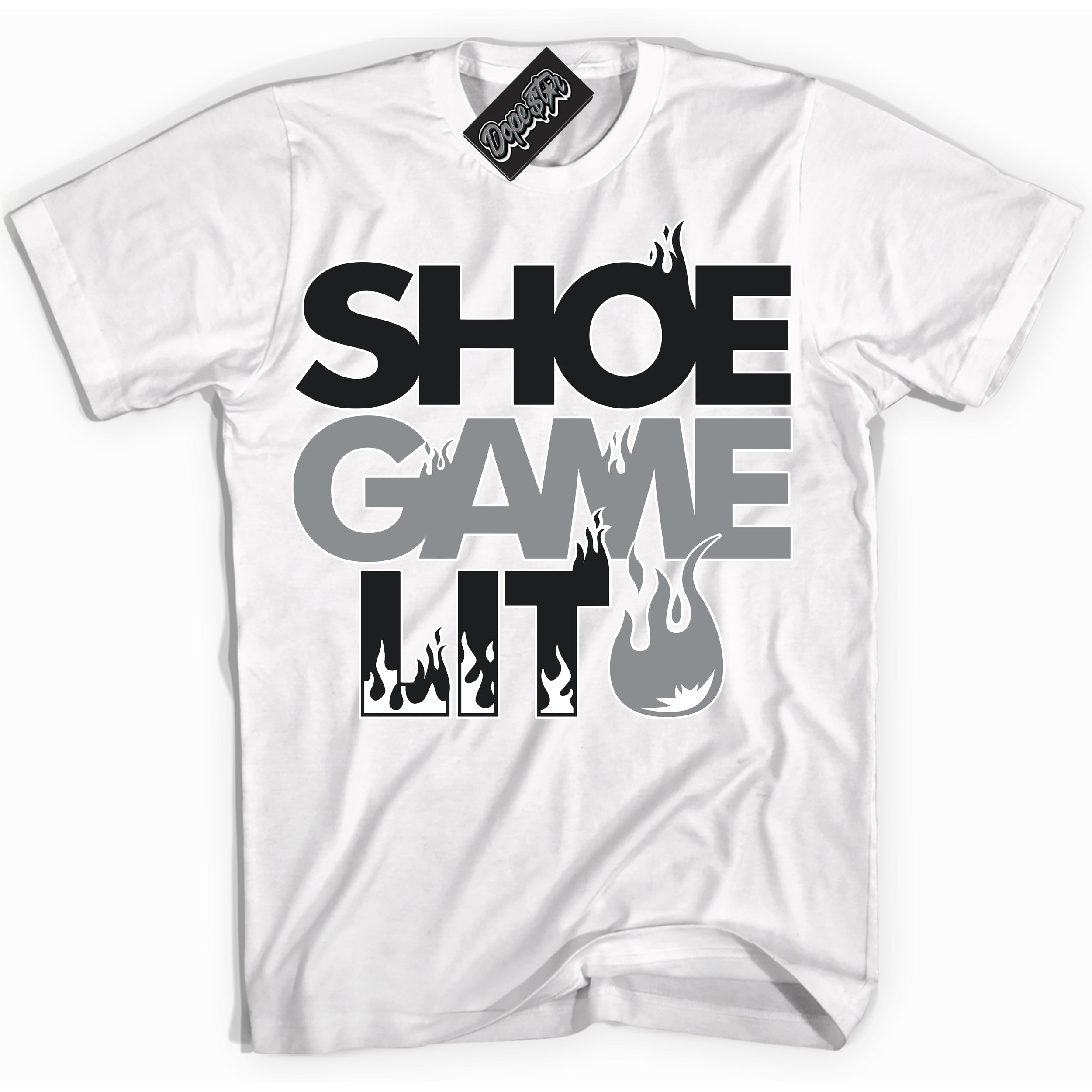 Cool White Shirt with “ Shoe Game Lit ” design that perfectly matches Lottery Pack Grey Fog Sneakers.