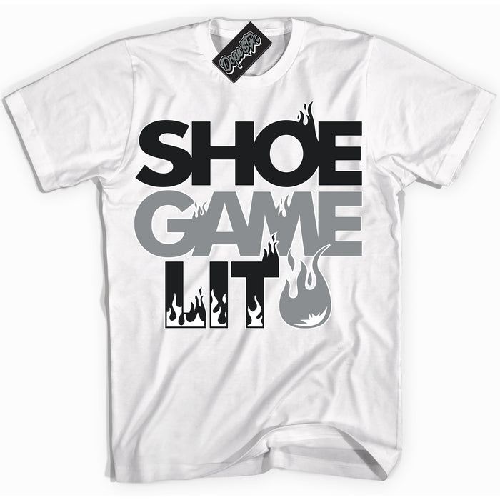 Cool White Shirt with “ Shoe Game Lit ” design that perfectly matches Lottery Pack Grey Fog Sneakers.