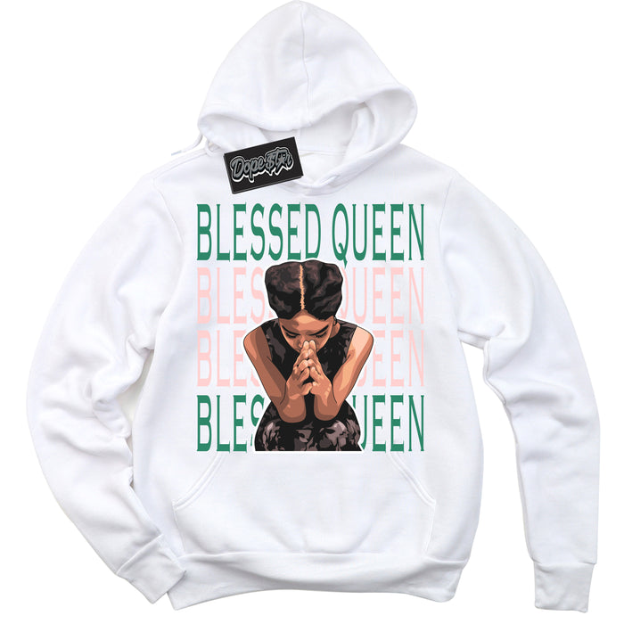 Cool White Hoodie with “ Blessed Queen ”  design that Perfectly Matches Malachite Dunks Dunks.
