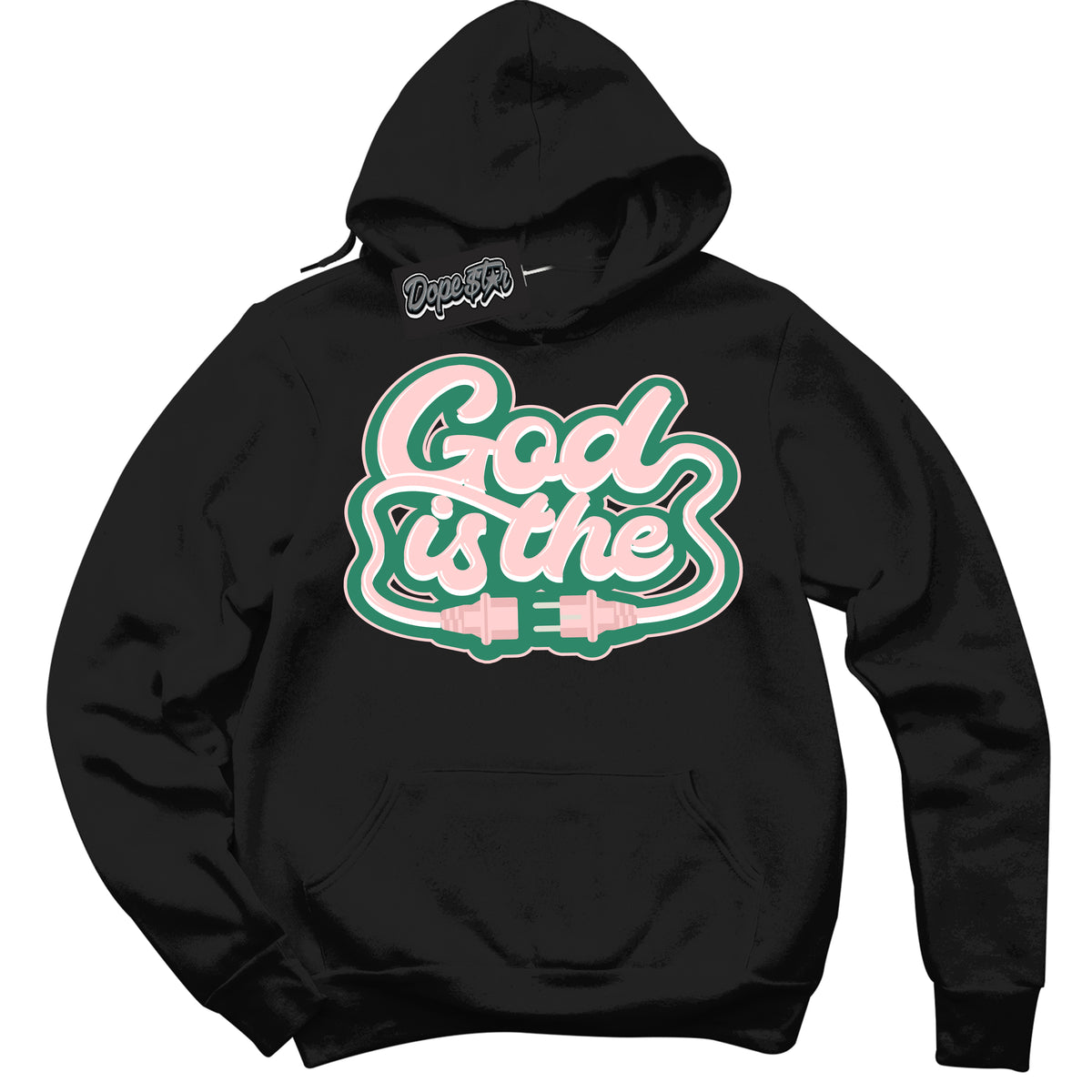 Cool Black Hoodie with “ God Is The ”  design that Perfectly Matches Malachite Dunks.
