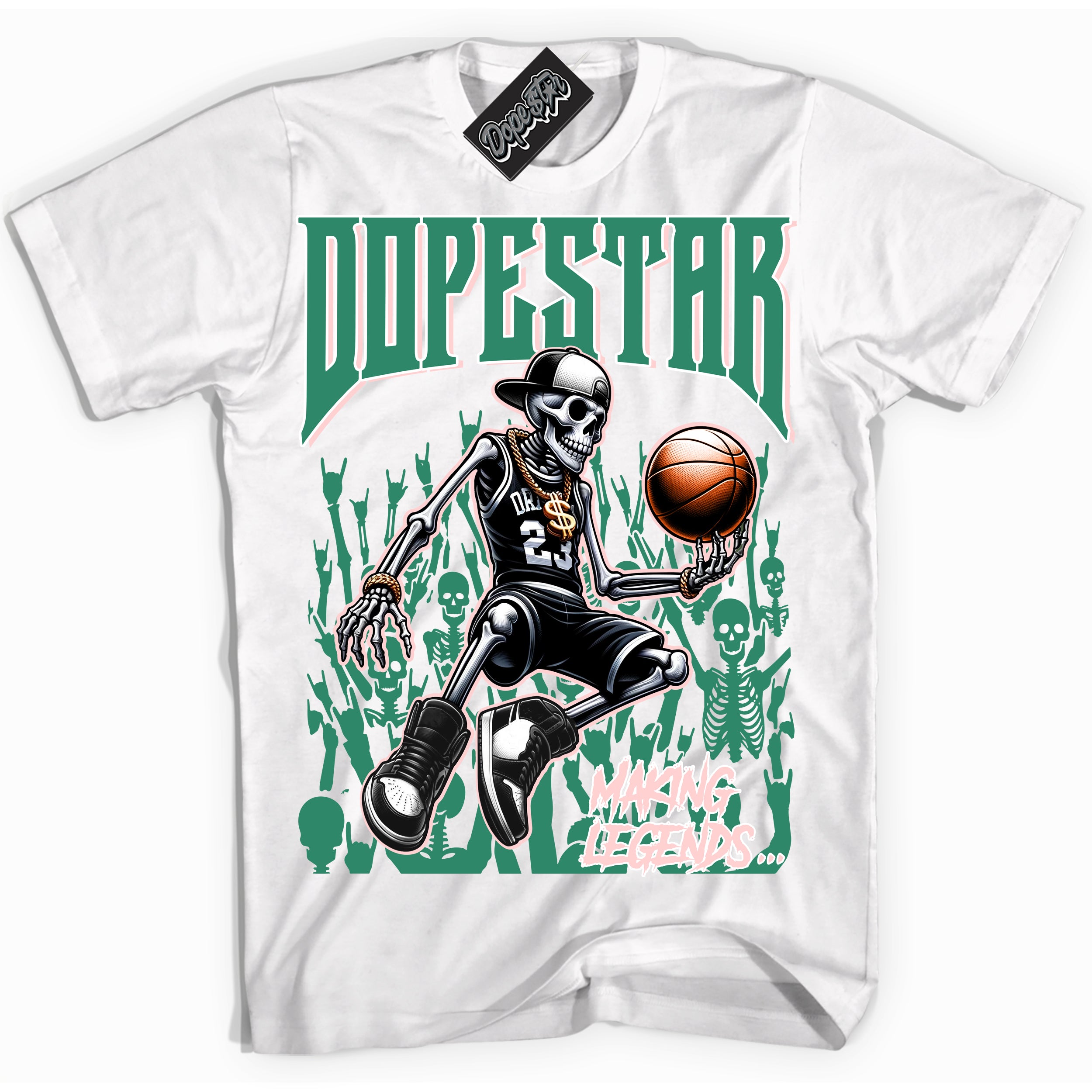 Cool White Shirt with “ Making Legends ” design that perfectly matches Malachite Sneakers.