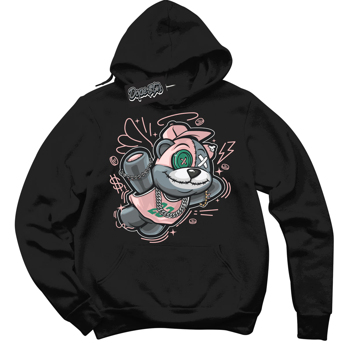 Cool Black Hoodie with “ Slam Dunk Bear ”  design that Perfectly Matches Malachite Dunks Dunks.