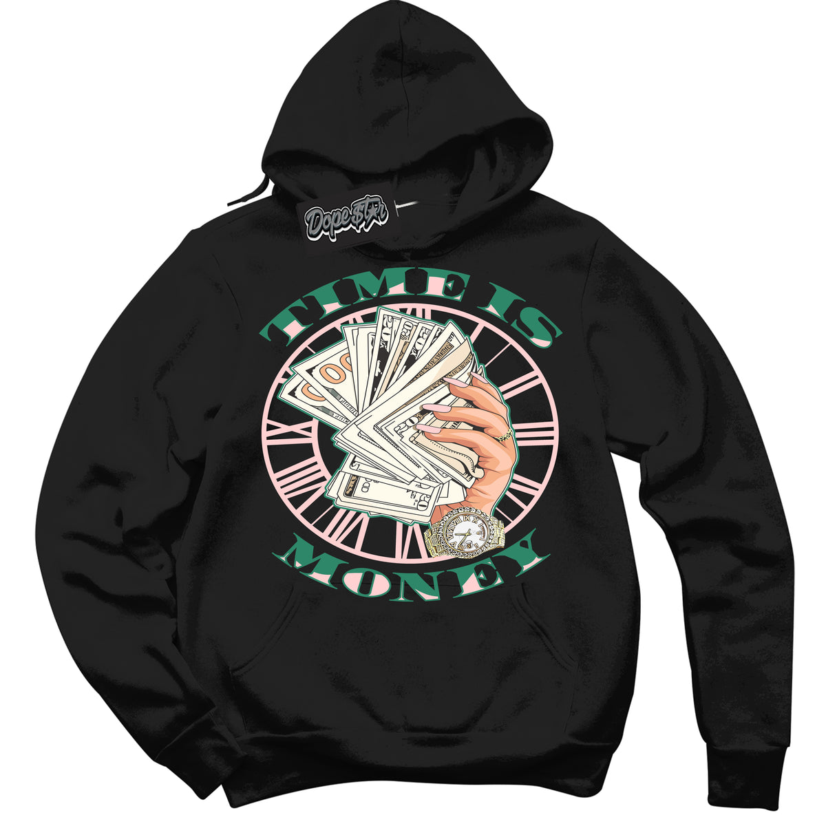 Cool Black Hoodie with “ Time Is Money ”  design that Perfectly Matches Malachite Dunks.