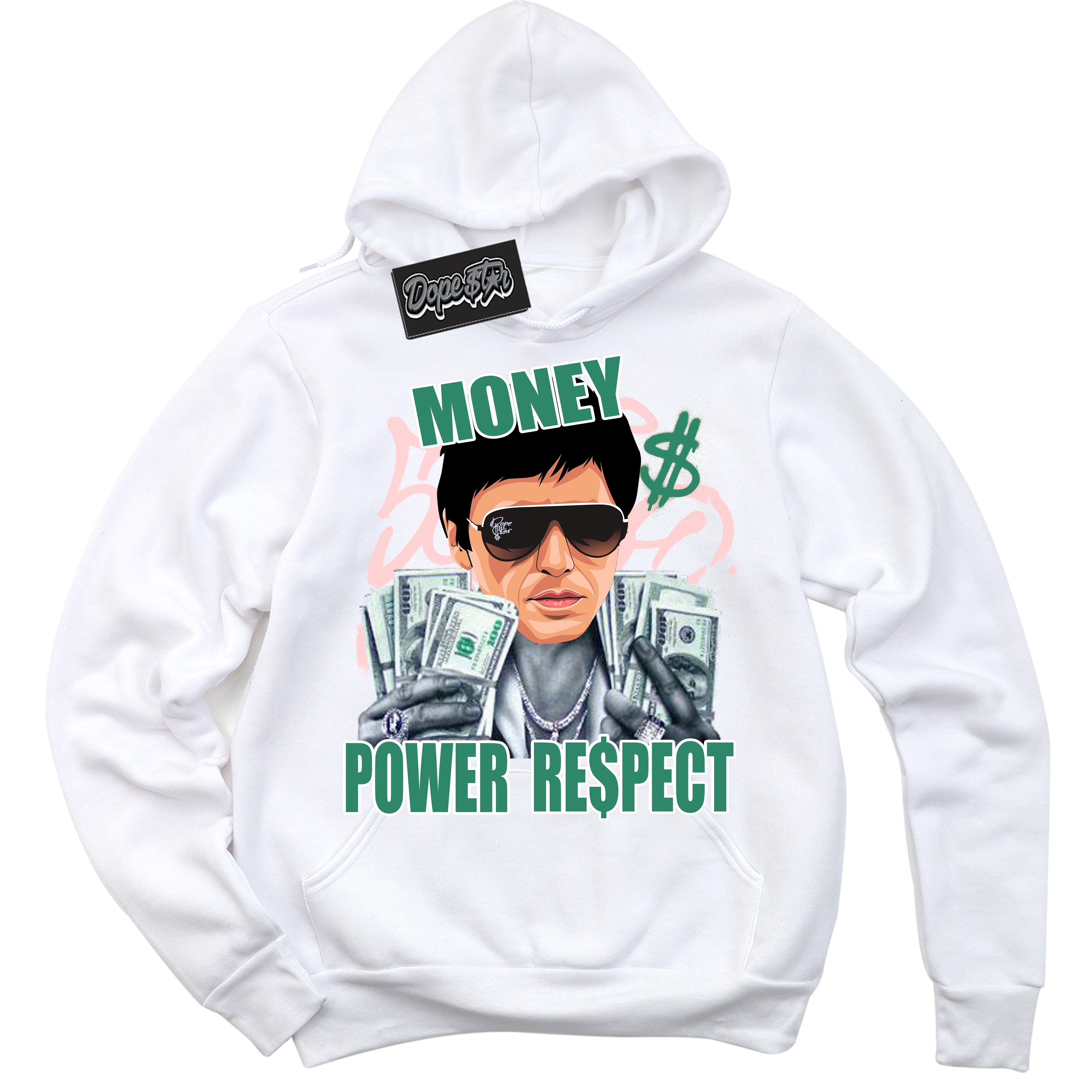 Cool White Hoodie with “ Tony Montana ”  design that Perfectly Matches Malachite Dunks Dunks.