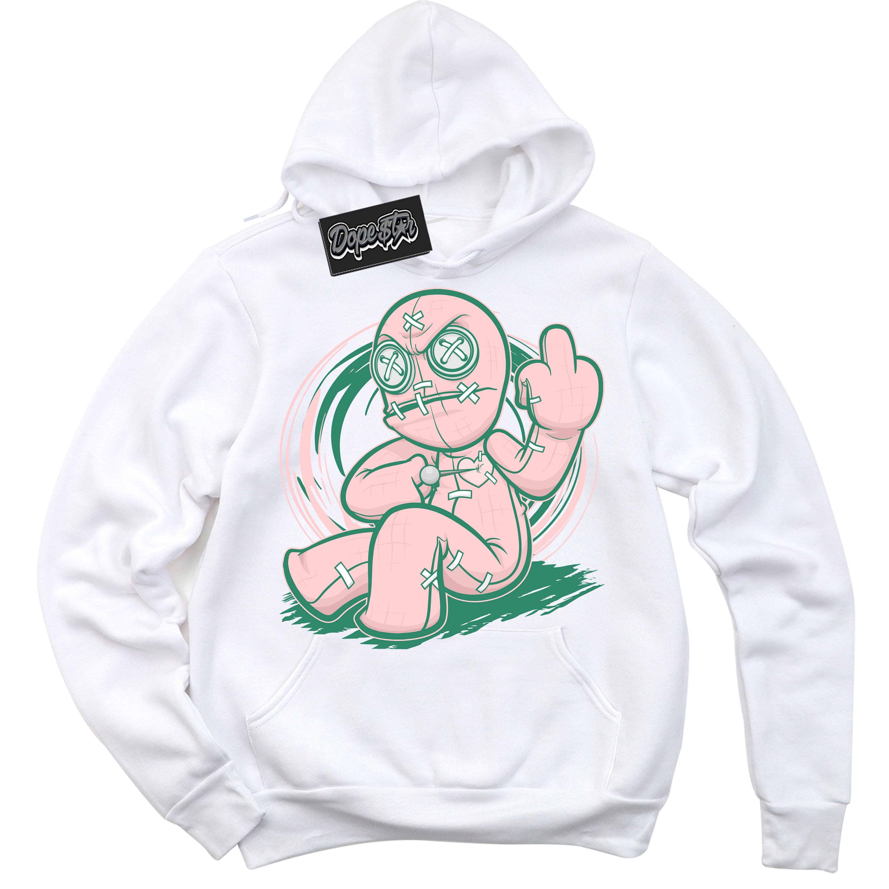 Cool White Hoodie with “ Voodoo Doll ”  design that Perfectly Matches Malachite Dunks Dunks.