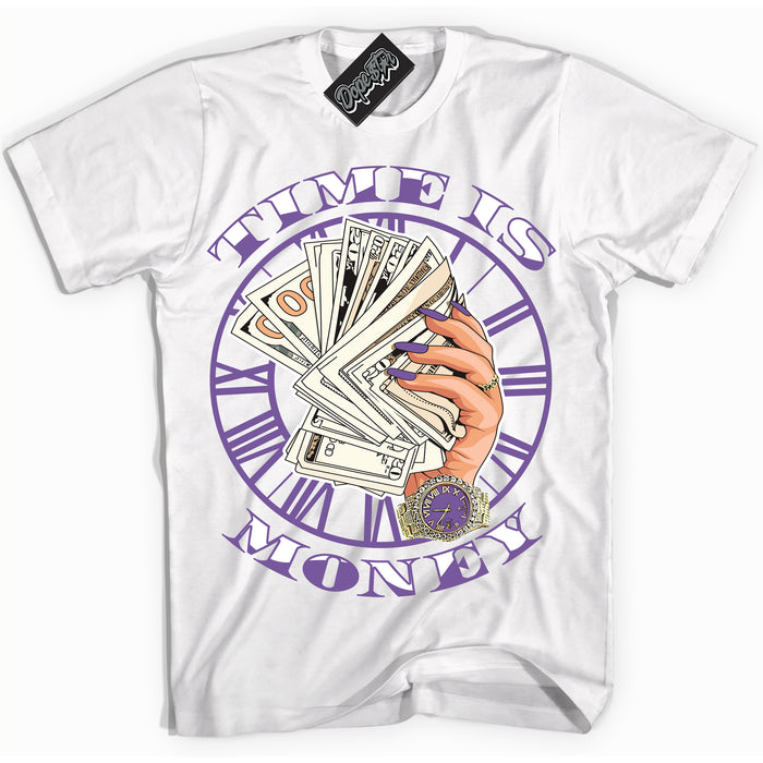 Cool White Shirt with “Time Is Money” design that perfectly matches Next Nature Black Raspberry.