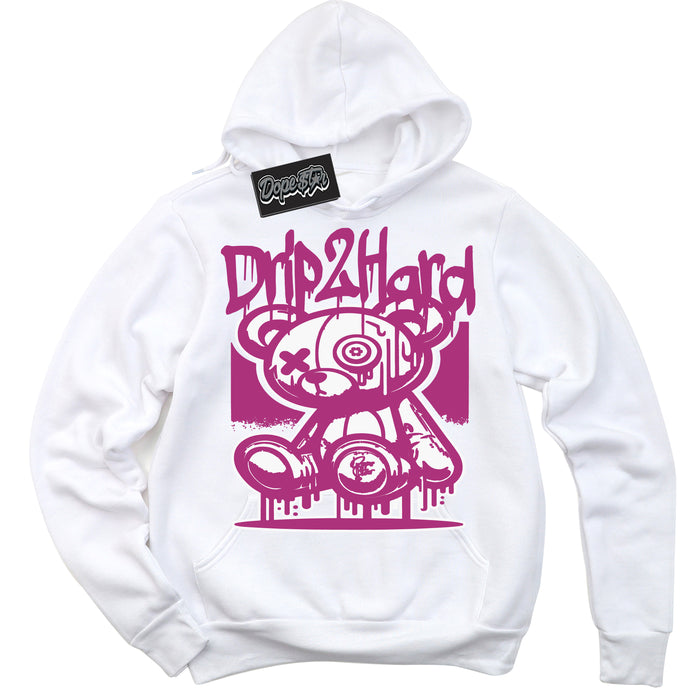 Dunk Low Next Nature Hot Fuchsia 'Drip 2 Hard' Hoodie – White Streetwear Sweatshirt | Sneaker Matching Hoodie for Dunk Low Hot Fuchsia | Urban Fashion for Sneakerheads | Men's & Women's Streetwear Outfit by Sneaker Shirts Outlet.
