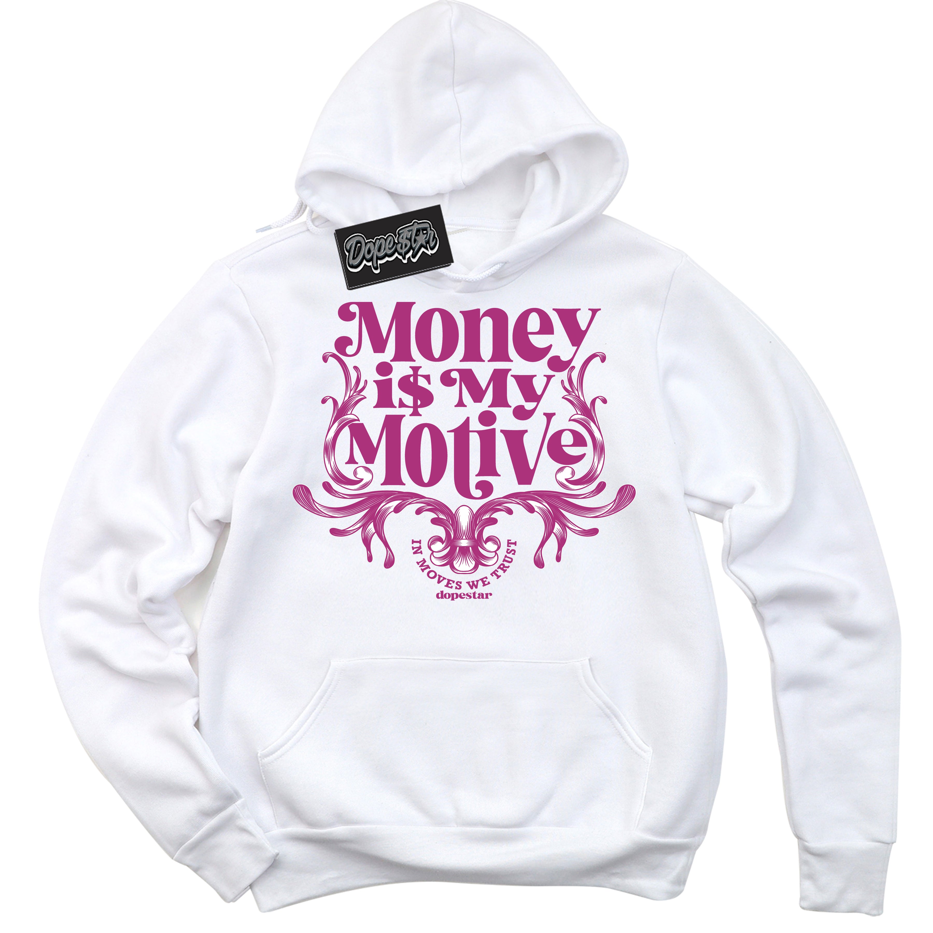 Dunk Low Next Nature Hot Fuchsia 'Money Is My Motive' Hoodie – White Streetwear Mockup | Sneakerhead Sweatshirt Matching Dunk | Urban Streetwear OOTD | Must-Have Fashion for Men & Women.