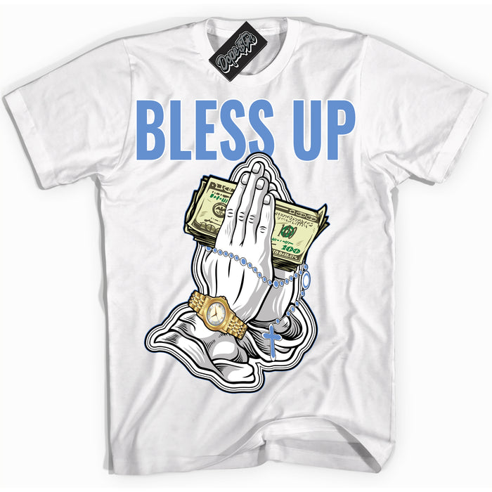 Cool White Shirt with “ Bless Up ” design that perfectly matches Polar Blue Dunk.
