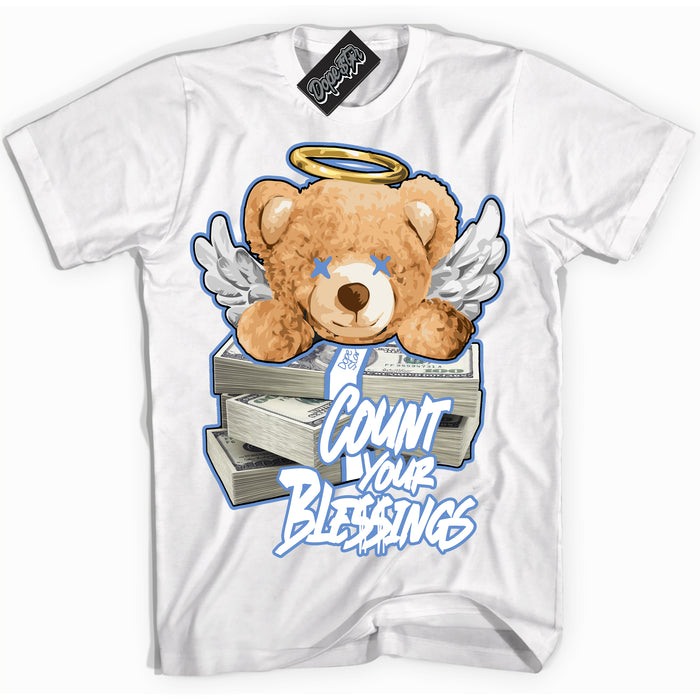 Cool White Shirt with “ Count Your Blessings ” design that perfectly matches Polar Blue Dunk.
