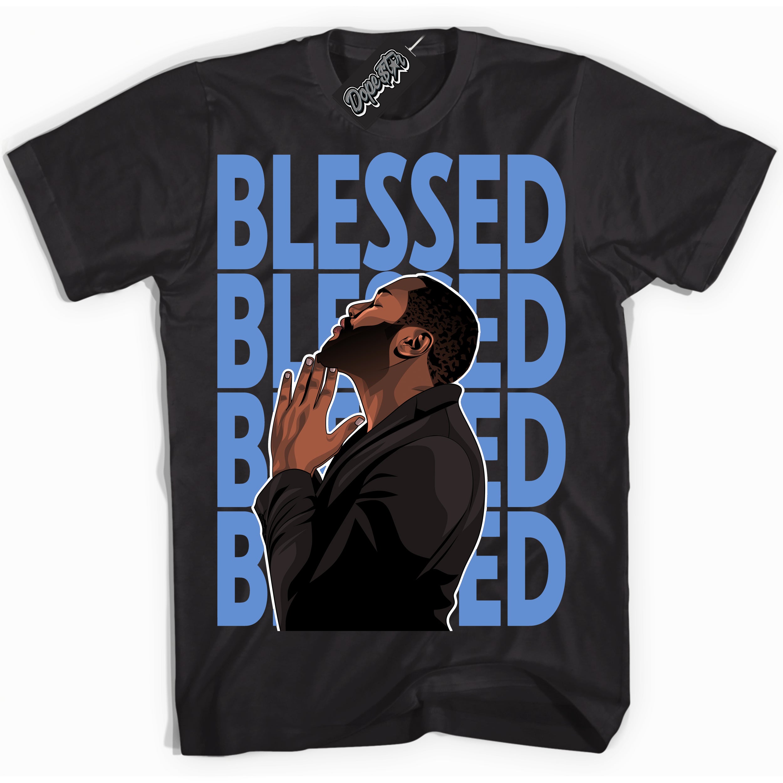 Cool Black Shirt with “ God Blessed ” design that perfectly matches Polar Blue Dunk.
