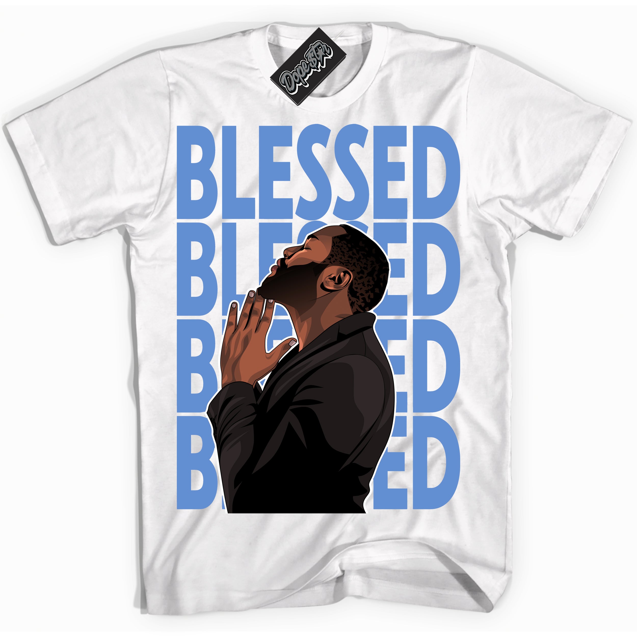 Cool White Shirt with “ God Blessed ” design that perfectly matches Polar Blue Dunk.
