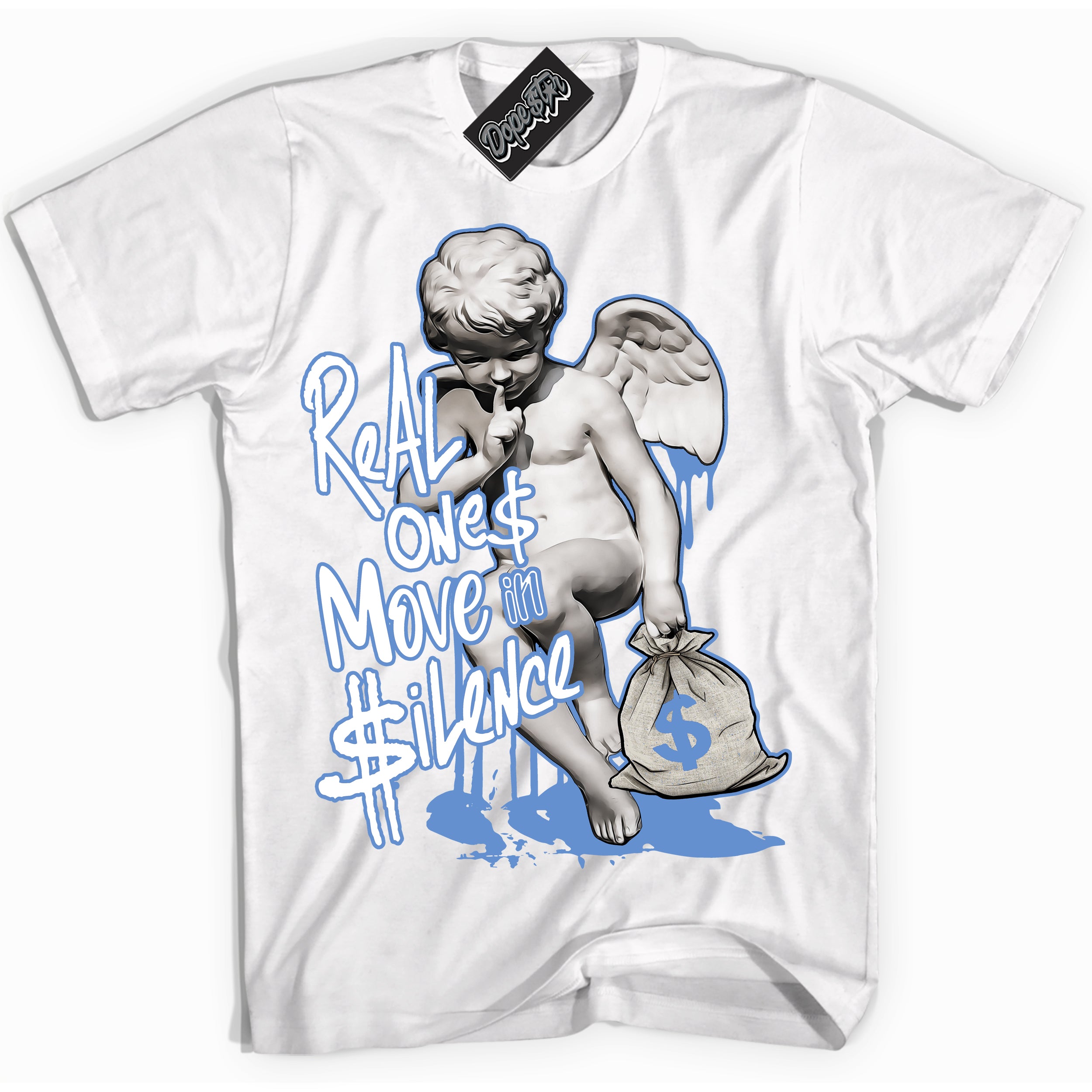 Cool White Shirt with “ Real Ones Cherub ” design that perfectly matches Polar Blue Dunk.
