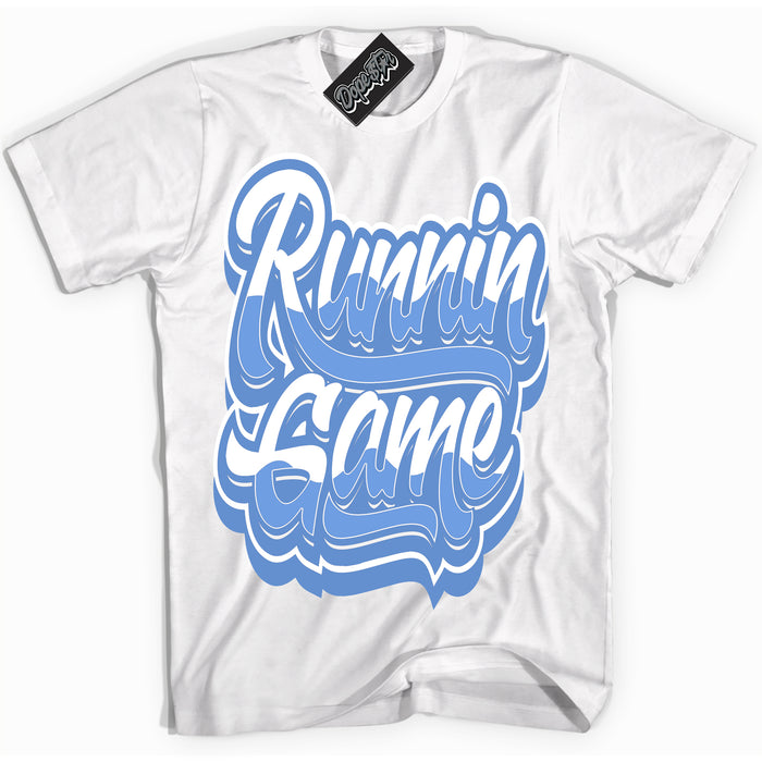 Cool White Shirt with “ Running Game ” design that perfectly matches Polar Blue Dunk.
