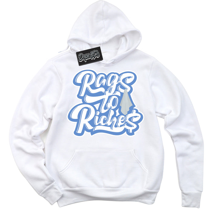 Cool White Hoodie with “ Rags To Riches ”  design that Perfectly Matches Polar Blue Dunk.
