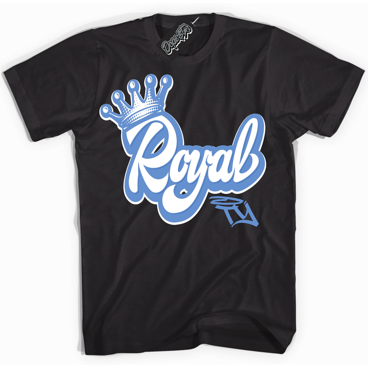 Cool Black Shirt with “ Royalty ” design that perfectly matches Polar Blue Dunk.
