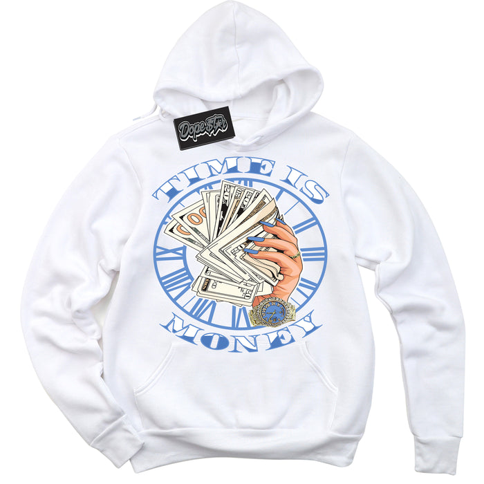 Cool White Hoodie with “ Time Is Money ”  design that Perfectly Matches Polar Blue Dunk.
