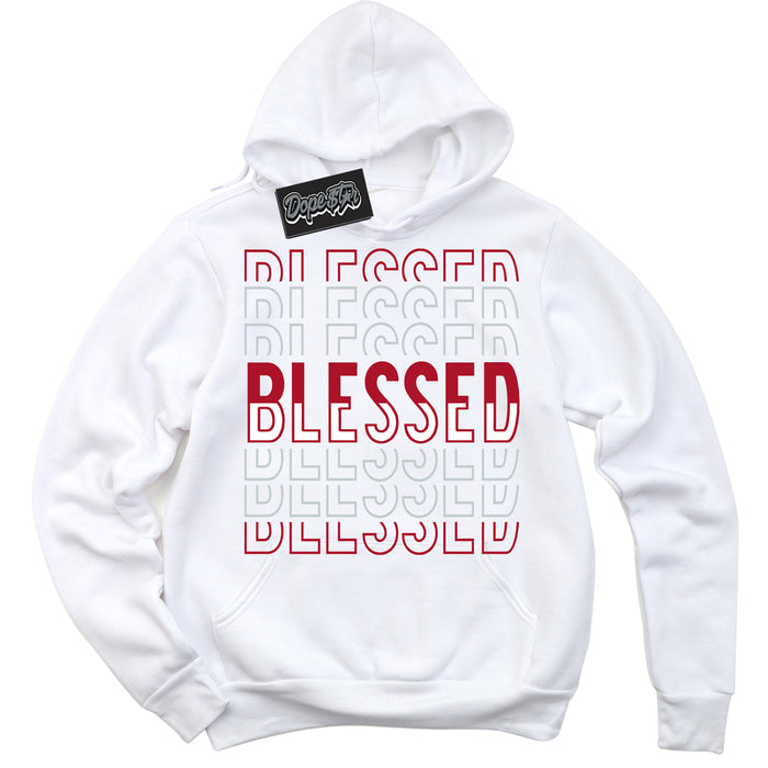 Cool White Hoodie with “ Blessed Stacked ”  design that Perfectly Matches  Reverse Ultraman Sneakers.