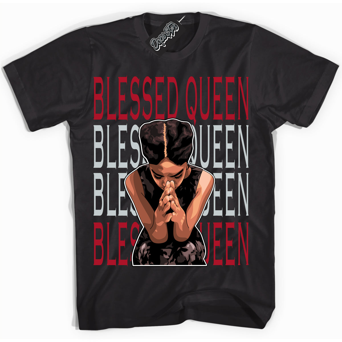Cool Black Shirt with “ Blessed Queen” design that perfectly matches Reverse Ultraman Sneakers.