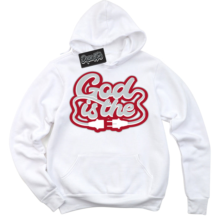 Cool White Hoodie with “ God Is The ”  design that Perfectly Matches  Reverse Ultraman Sneakers.