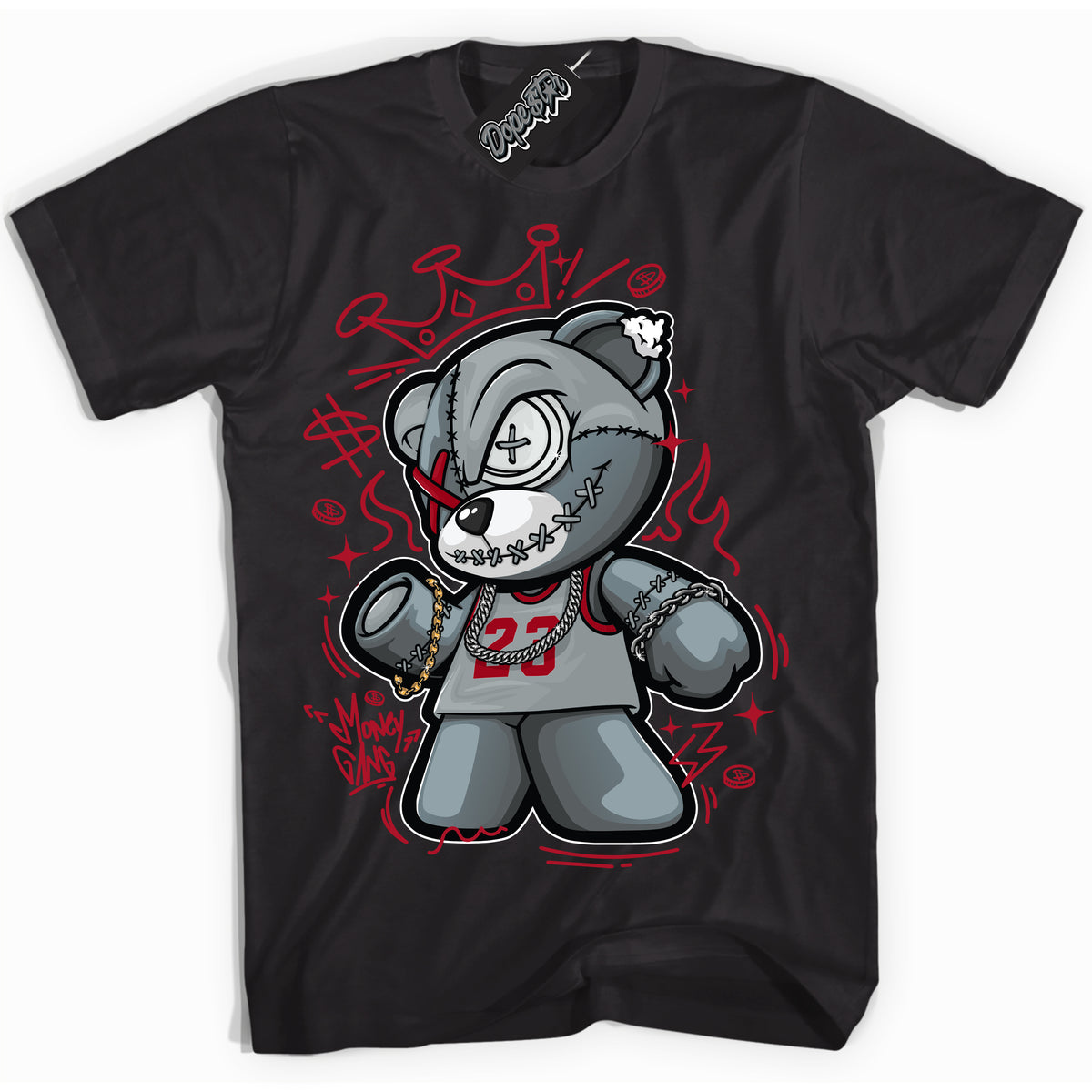 Cool Black Shirt with “ Money Gang Bear ” design that perfectly matches Reverse Ultraman Sneakers.
