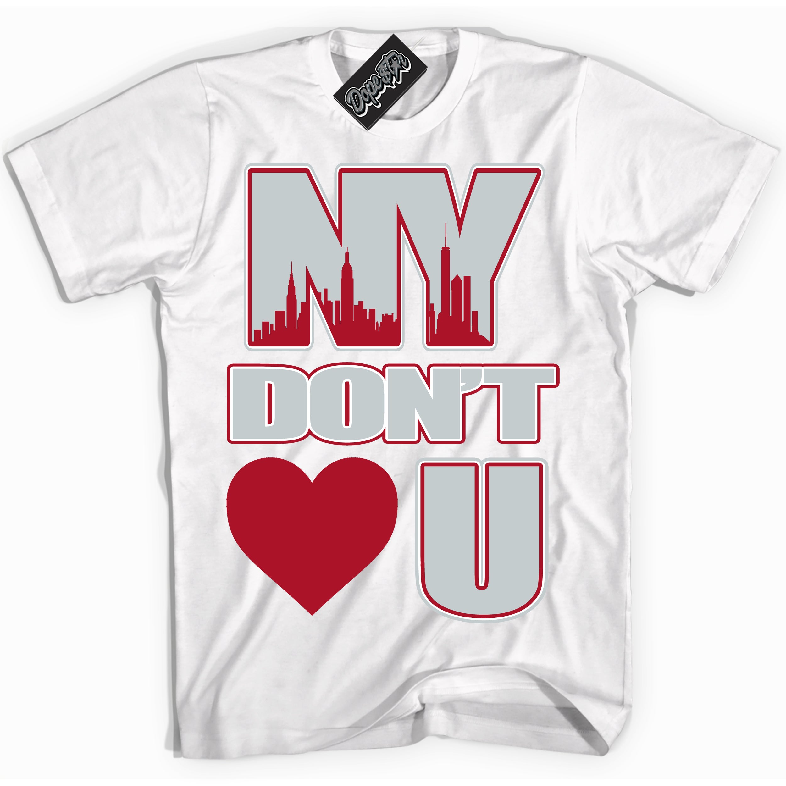 Cool White Shirt with “ NY Don't Love You” design that perfectly matches Reverse Ultraman Sneakers.