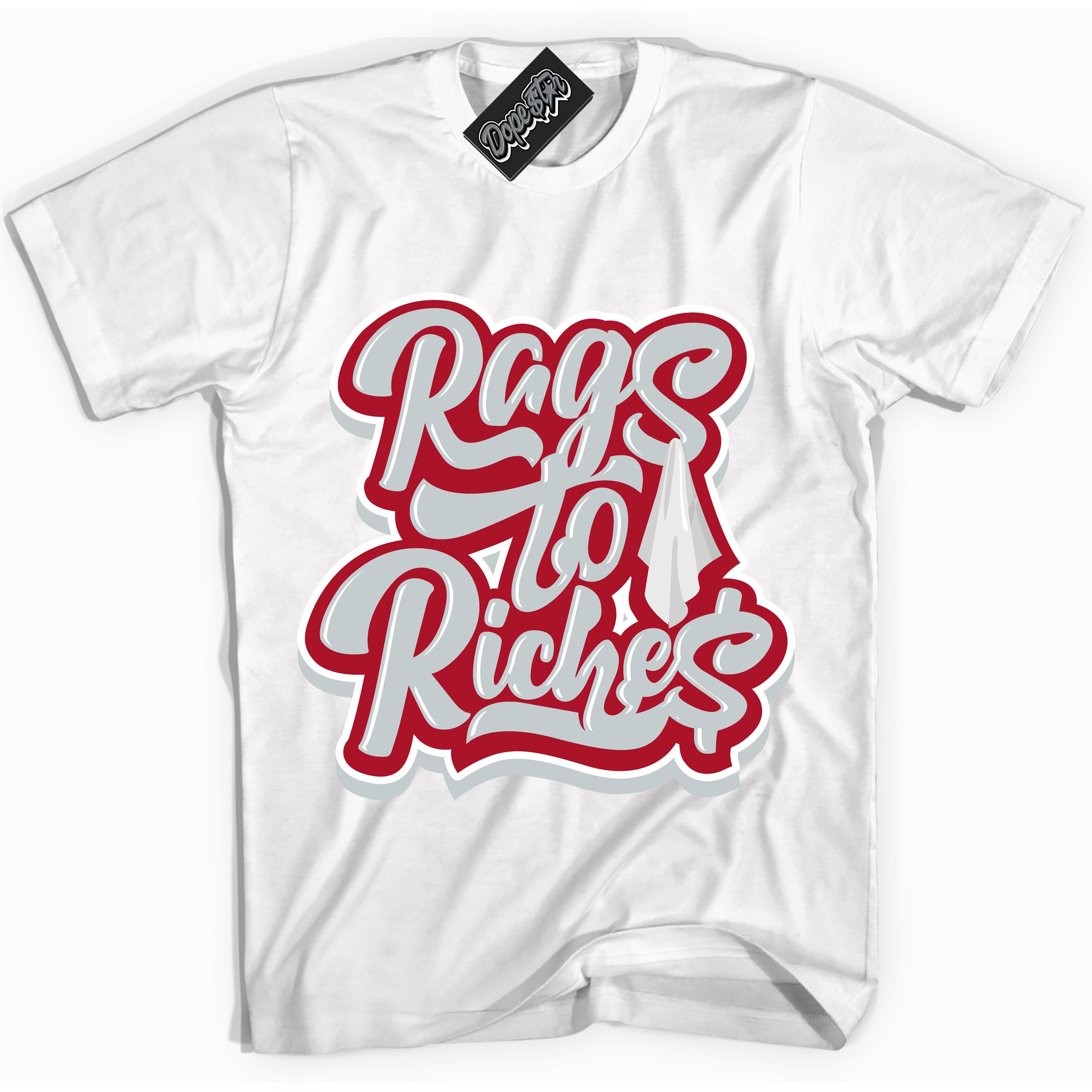Cool White Shirt with “ Rags To Riches ” design that perfectly matches Reverse Ultraman Sneakers.