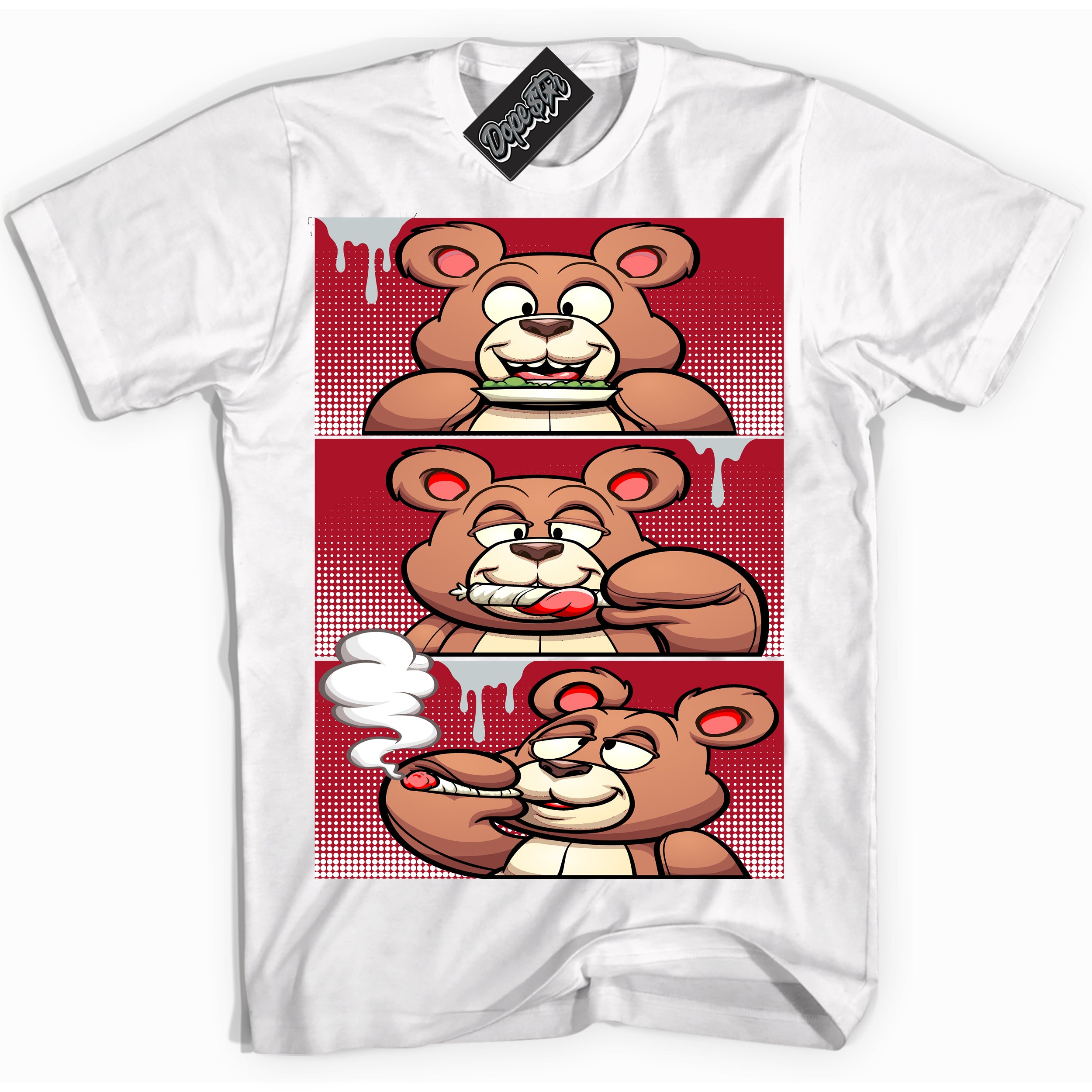 Cool White Shirt with “ Roll It Lick It Smoke It Bear ” design that perfectly matches Reverse Ultraman Sneakers.