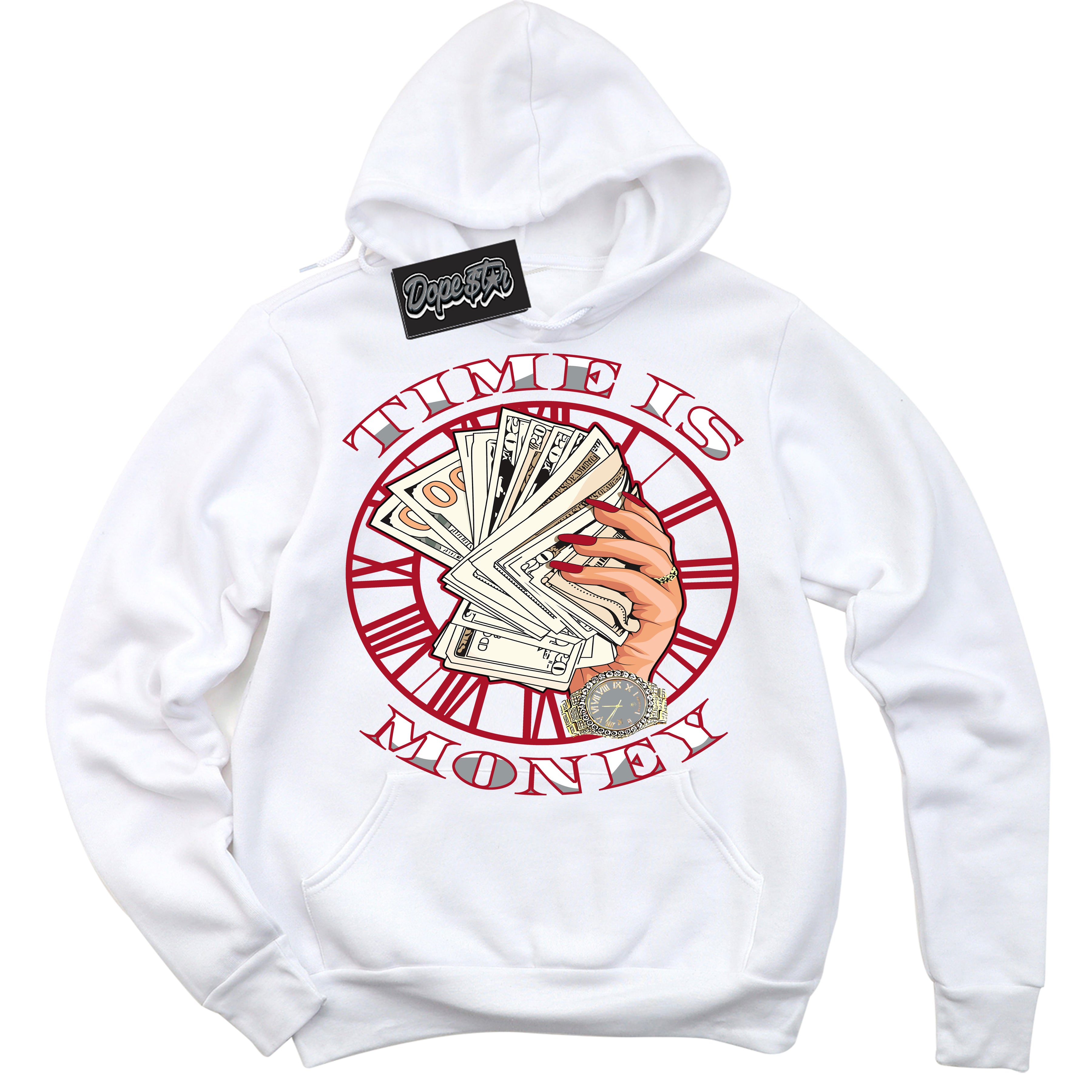 Cool White Hoodie with “ Time Is Money ”  design that Perfectly Matches Reverse Ultraman Sneakers.