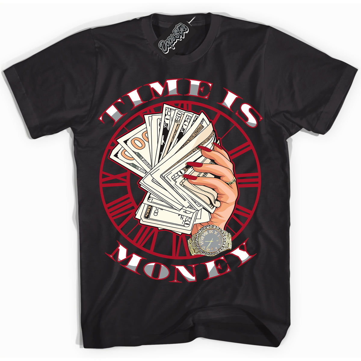 Cool Black Shirt with “ Time Is Money” design that perfectly matches Reverse Ultraman Sneakers.