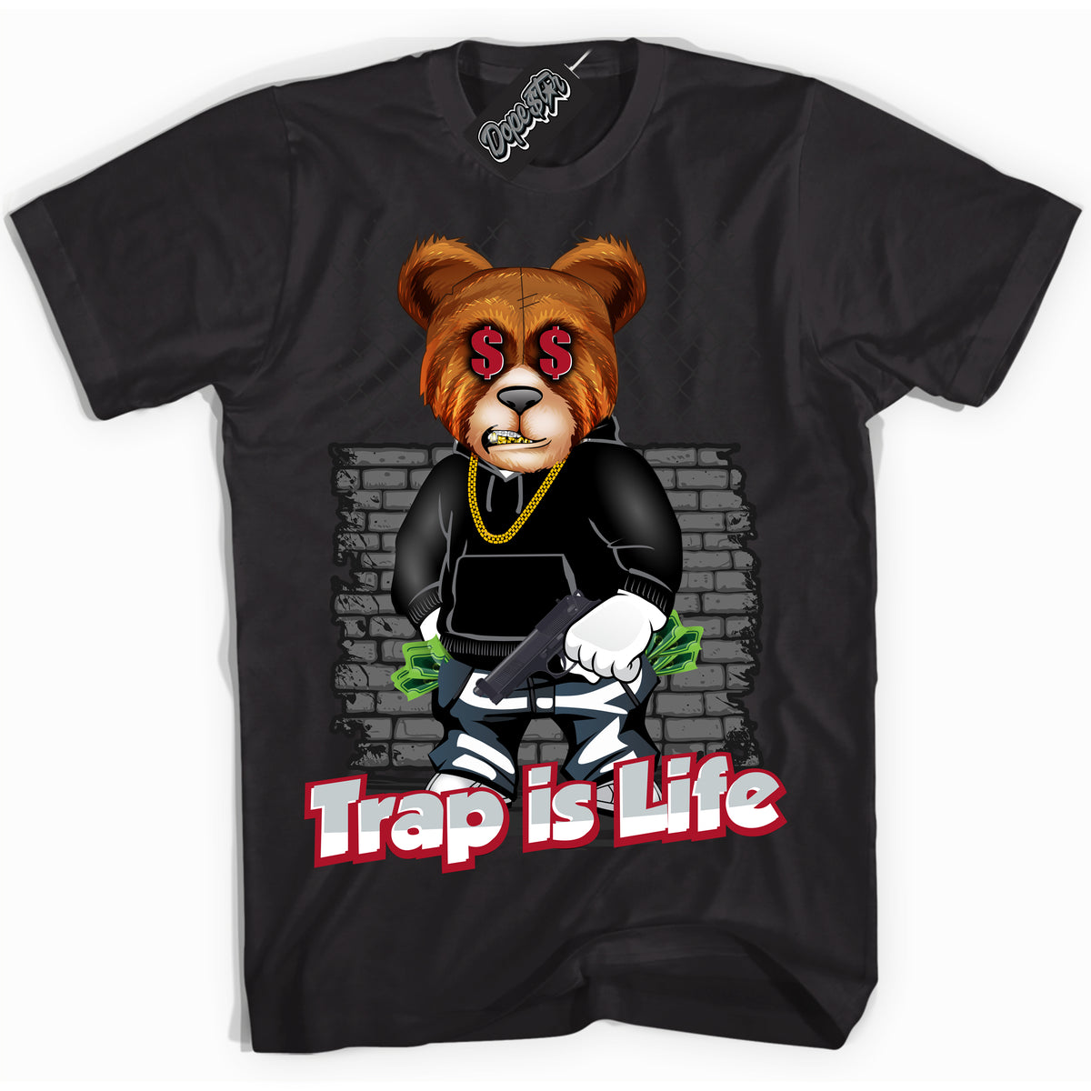 Cool Black Shirt with “ Trap Is Life” design that perfectly matches Reverse Ultraman Sneakers.