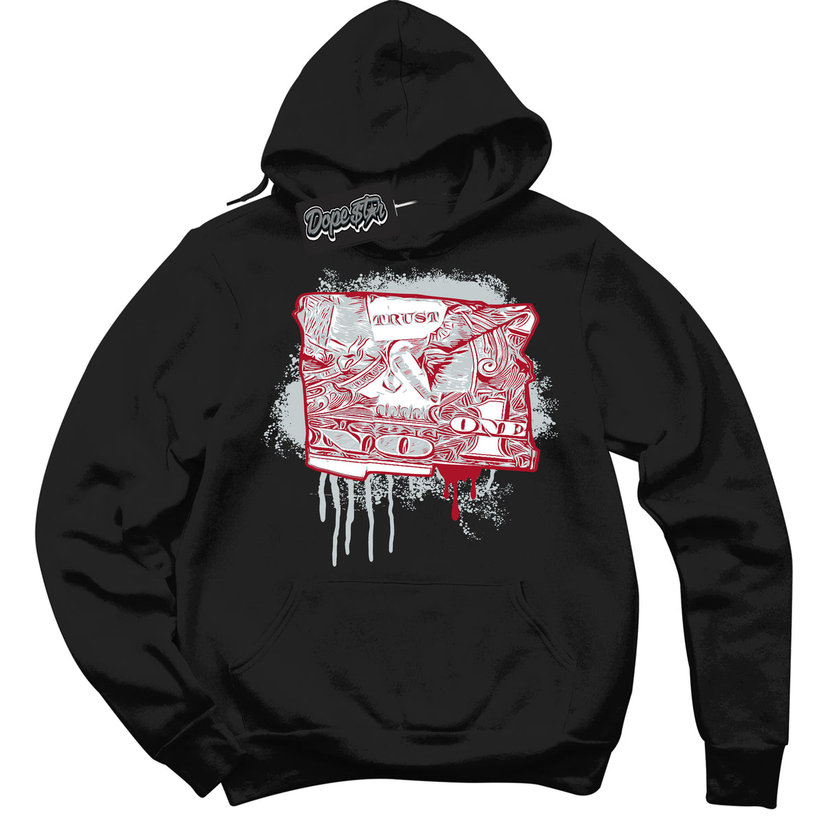 Cool Black Hoodie with “ Trust No One Dollar ”  design that Perfectly Matches  Reverse Ultraman Sneakers.