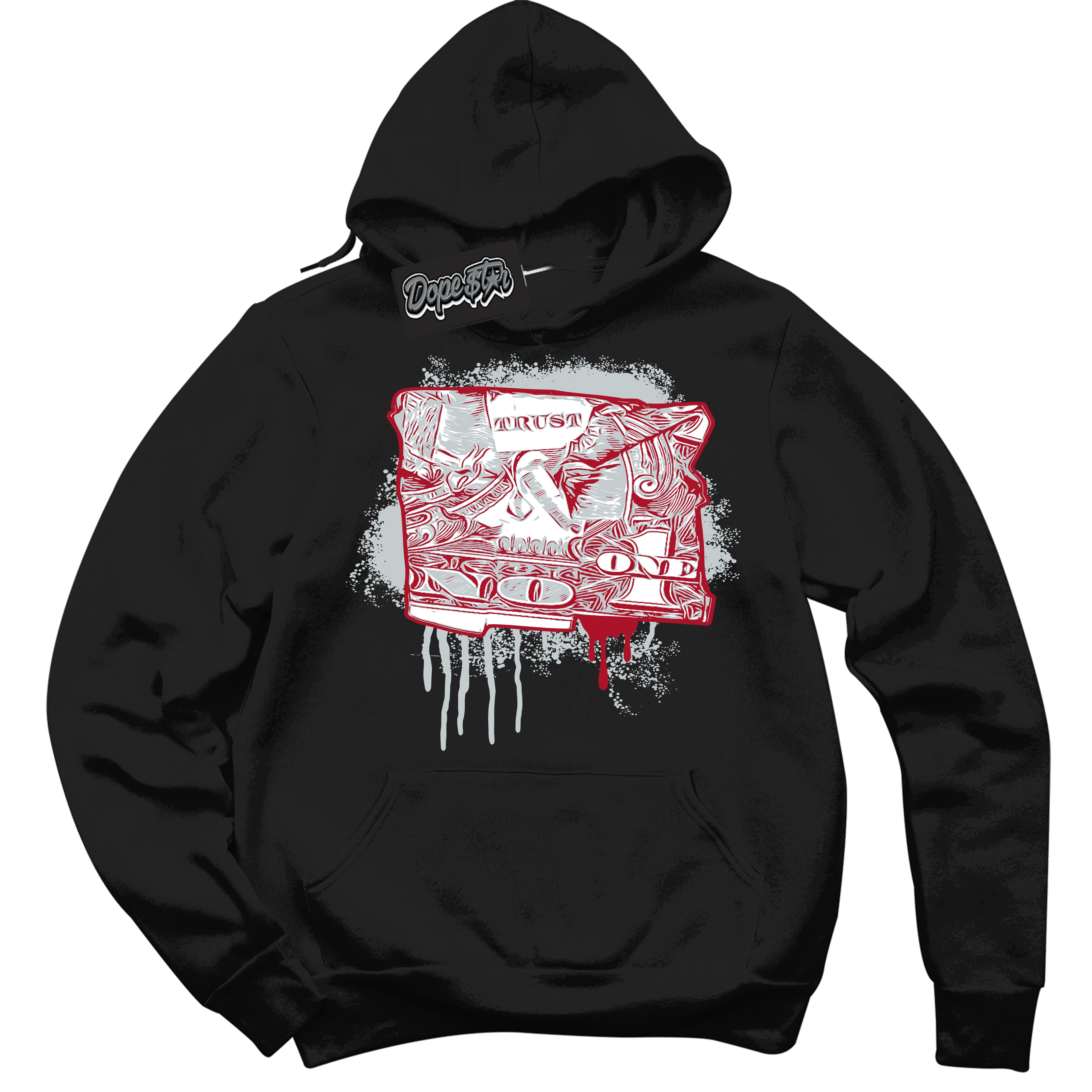 Cool Black Hoodie with “ Trust No One Dollar ”  design that Perfectly Matches  Reverse Ultraman Sneakers.