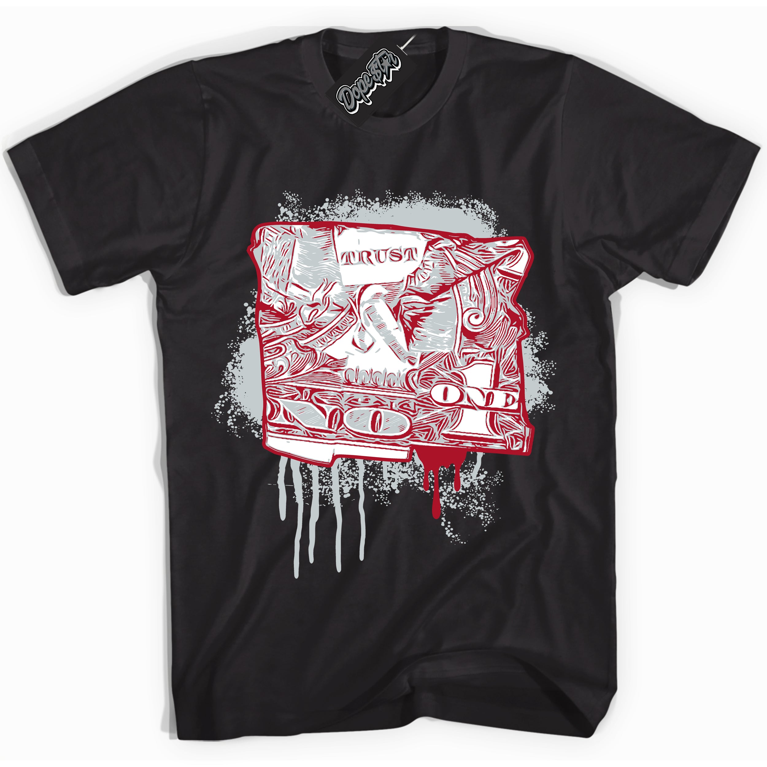 Cool Black Shirt with “ Trust No One Dollar” design that perfectly matches Reverse Ultraman Sneakers.