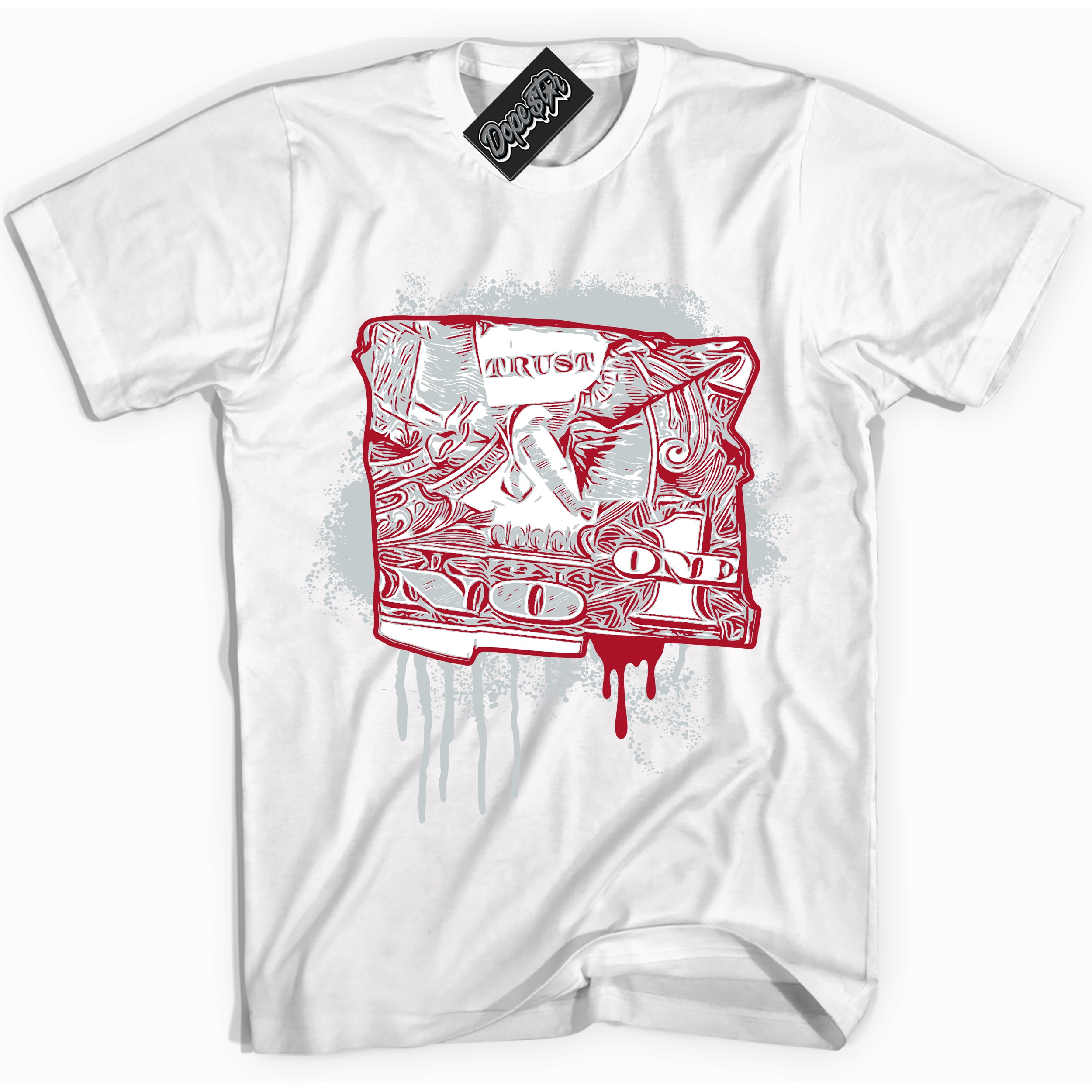 Cool White Shirt with “ Trust No One Dollar” design that perfectly matches Reverse Ultraman Sneakers.