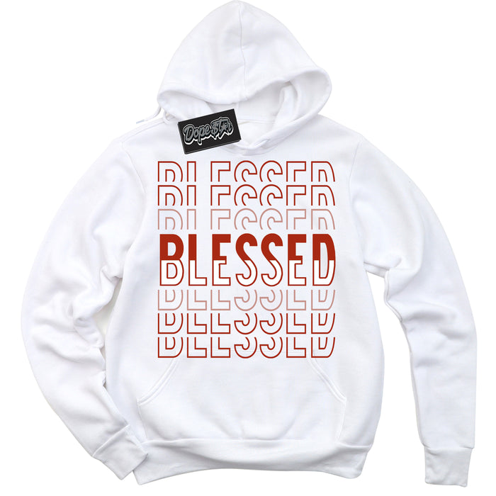 Cool White Hoodie with “ Blessed Stacked ”  design that Perfectly Matches Red Stardust Dunk.