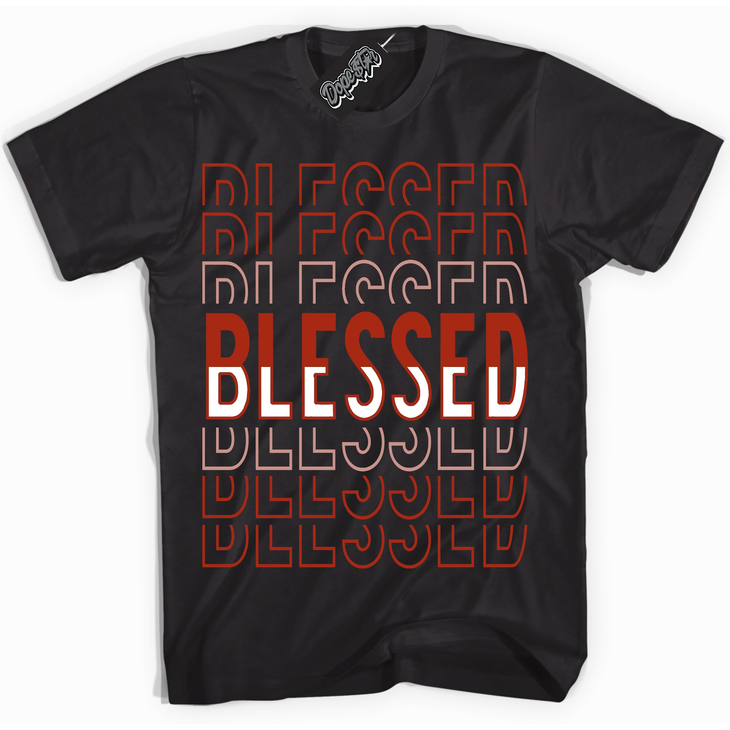 Cool Black Shirt with “ Blessed Stacked ” design that perfectly matches Red Stardust Dunk.
