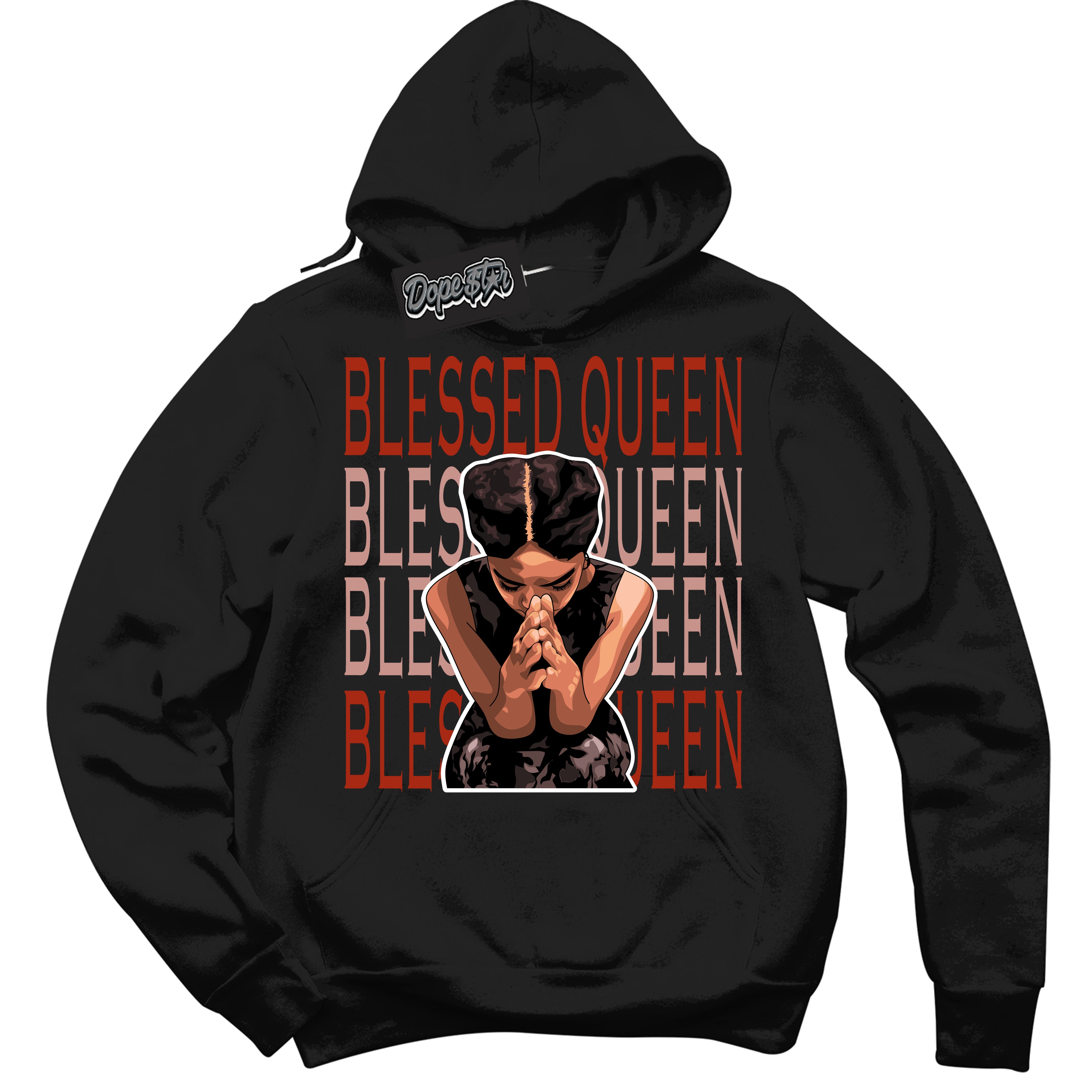 Cool Black Hoodie with “ Blessed Queen ”  design that Perfectly Matches Red Stardust Dunk.
