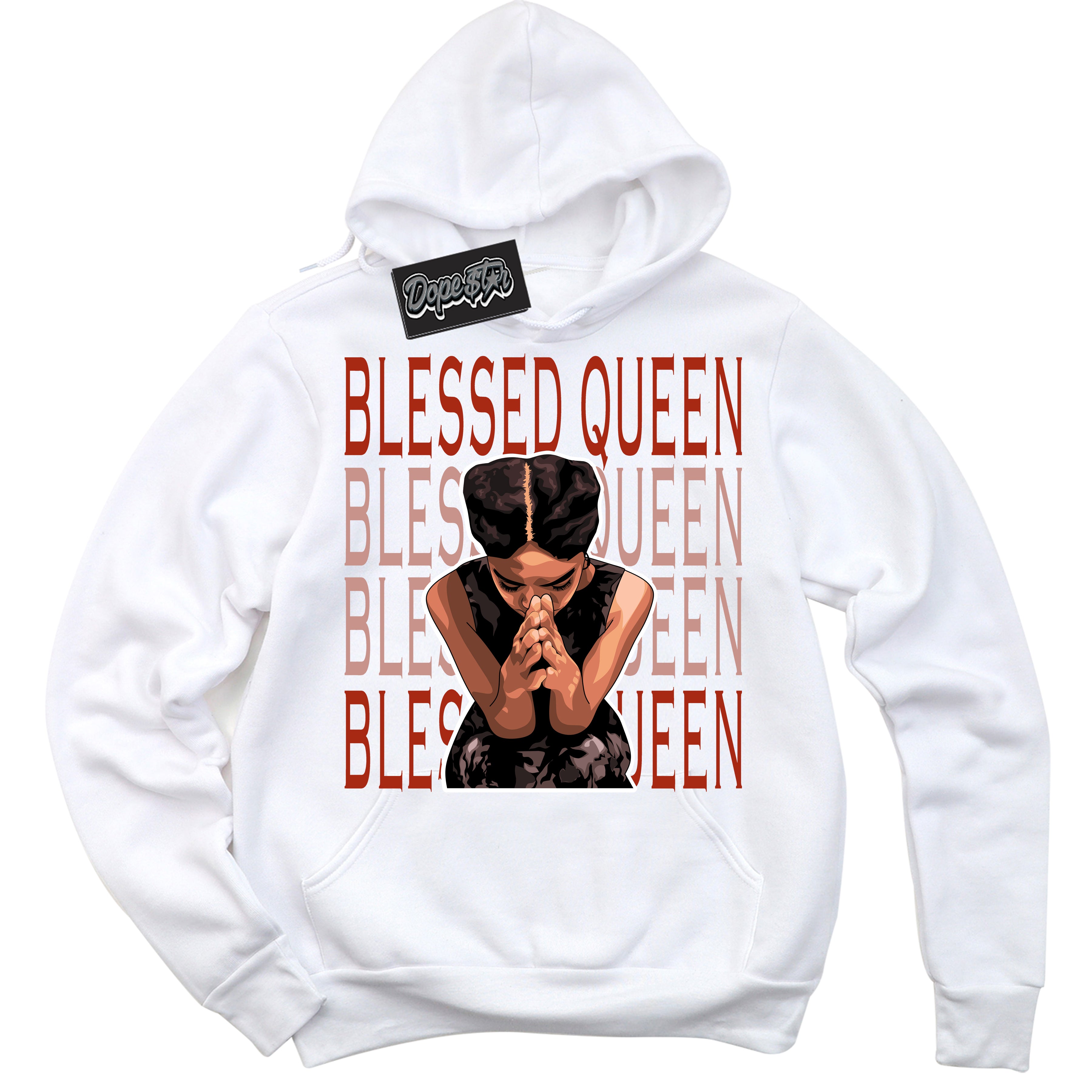 Cool White Hoodie with “ Blessed Queen ”  design that Perfectly Matches Red Stardust Dunk.
