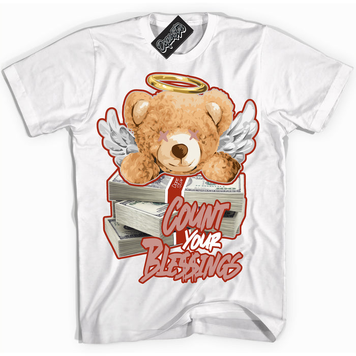 Cool White Shirt with “ Count Your Blessings ” design that perfectly matches Red Stardust Dunk.
