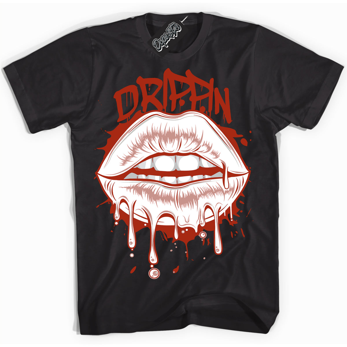 Cool Black Shirt with “ Drippin ” design that perfectly matches Red Stardust Dunk.
