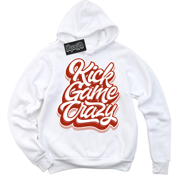Cool White Hoodie with “ Kick Game Crazy ”  design that Perfectly Matches Red Stardust Dunk.
