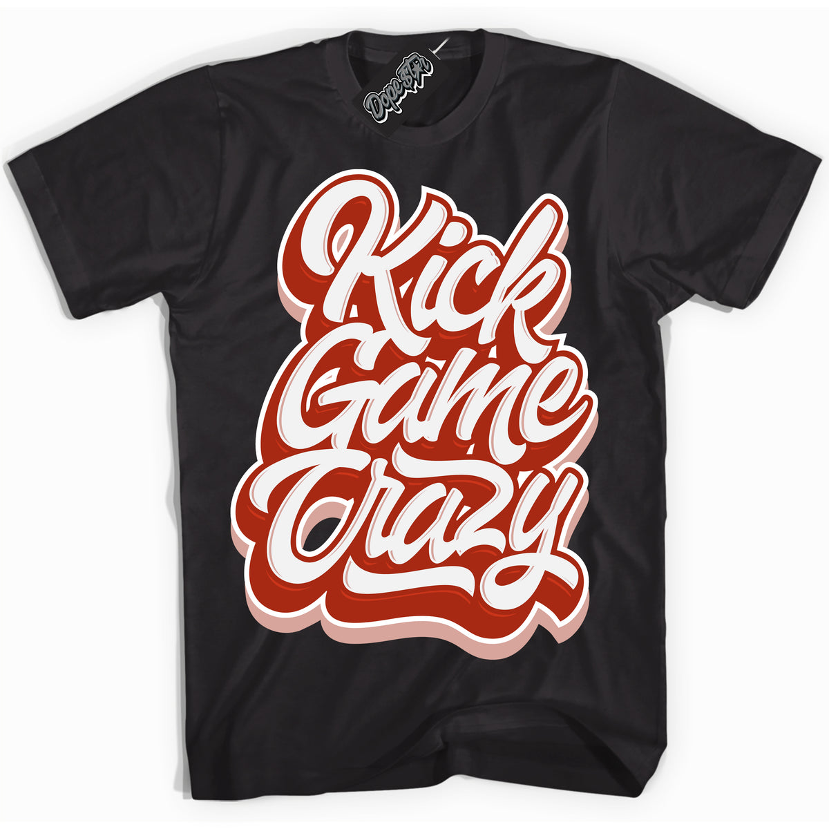 Cool Black Shirt with “ Kick Game Crazy ” design that perfectly matches Red Stardust Dunk.

