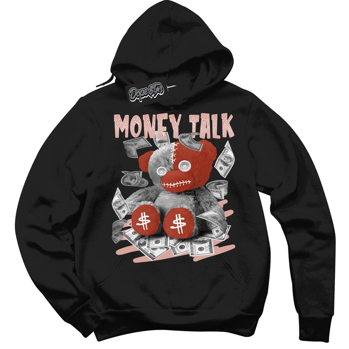 Cool Black Hoodie with “ Money Talk Bear ”  design that Perfectly Matches Red Stardust Dunk.
