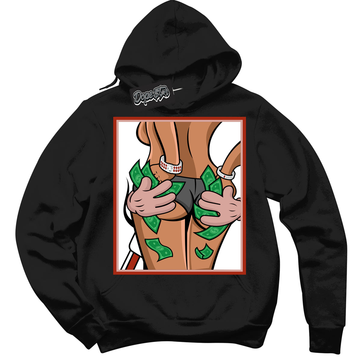 Cool Black Hoodie with “ Money Hands ”  design that Perfectly Matches Red Stardust Dunk.
